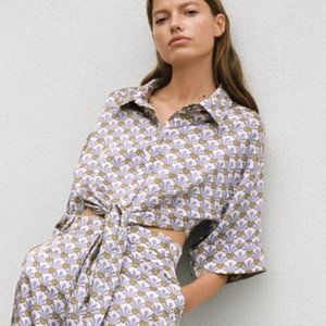 Zara pineapple wide leg pajama style high waist pants XS